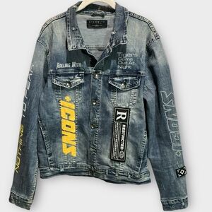 Eternity BC/ AD Men’s RAD Stretch Blue Jean Jacket/ Radical Symbols